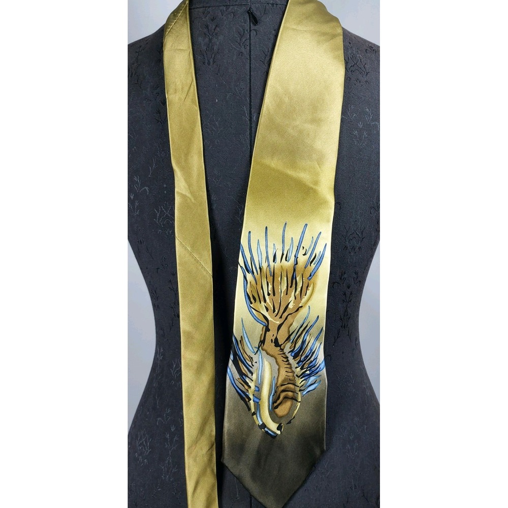 J Garcia Silk Necktie Little Fish Collection Twenty Two Gold 1996 *READ